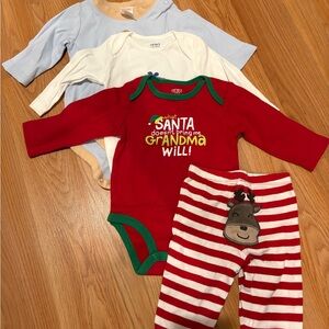 Bundle- three long sleeve onesies, including one holiday set